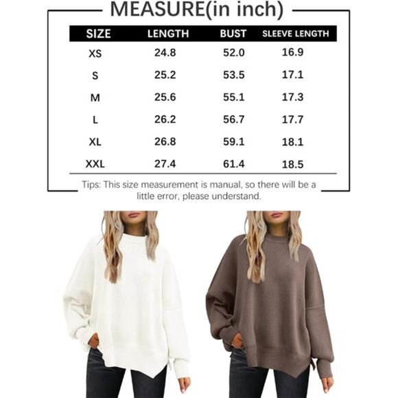 Women's Oversized Batwing Sweater – Crewneck Ribbed Knit with Side Slit - Picture 7 of 8